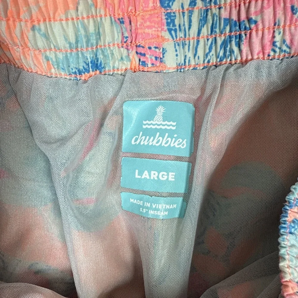 Chubbies Swim Trunks Floral Print Drawstring Waist Large Pink Colorful 30